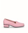 Pink leather high heel shoe