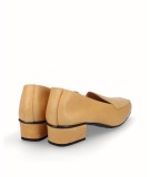 Camel leather heeled moccasin shoe
