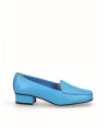 Zapato mocasín tacón piel azul turquesa