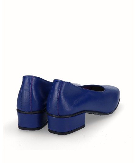 French blue leather heeled lounge shoe