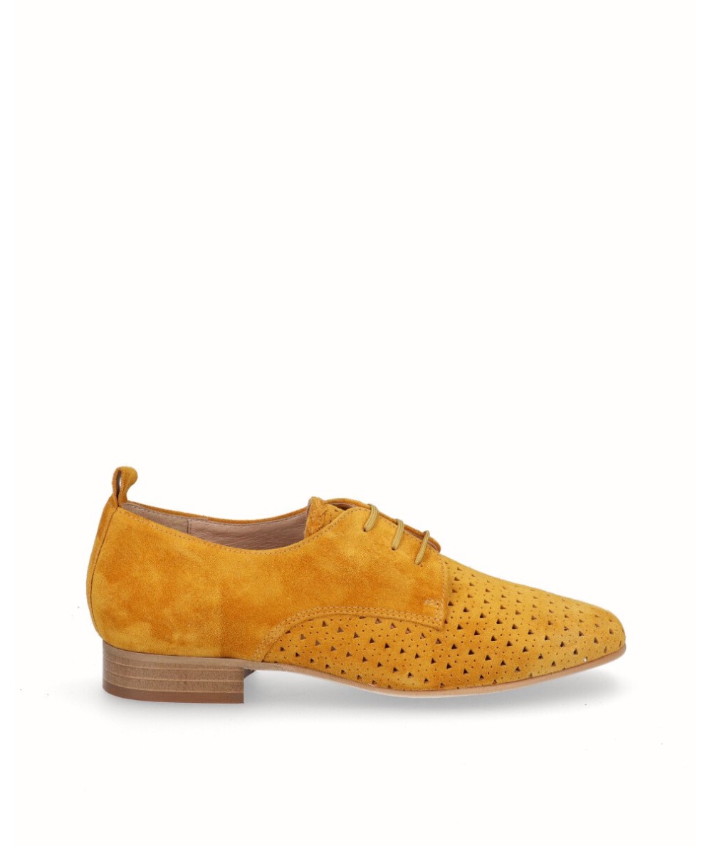 Zapato blucher picado piel mostaza amarillo anaranjado