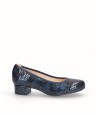 Blue snake engraved leather high heel shoe