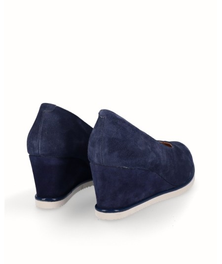 Navy blue split leather lounge wedge shoe