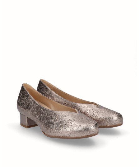 Bronze chopped leather high heel shoe