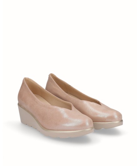 Pink fantasy leather wedge shoe with removable sole