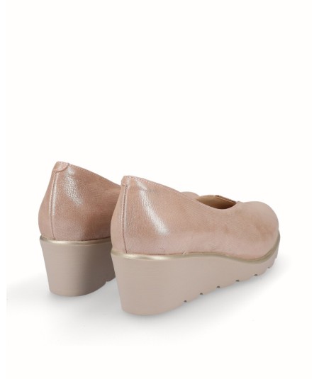 Pink fantasy leather wedge shoe with removable sole