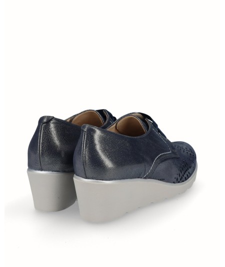 Navy blue fantasy leather wedge shoe