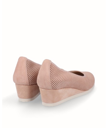 Pink split leather removable sole wedge lounge shoe
