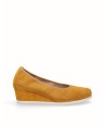 Wedge lounge shoe removable sole mustard split leather