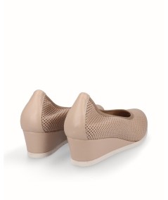Tanned leather removable sole wedge lounge shoe