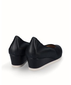 Black leather removable sole wedge lounge shoe