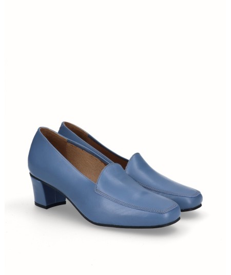 moccasin shoe blue leather heels