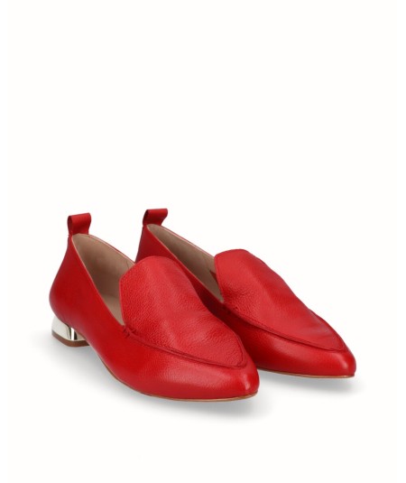 Red leather flat moccasin shoe