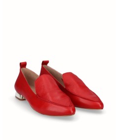 Zapato mocasín plano piel rojo