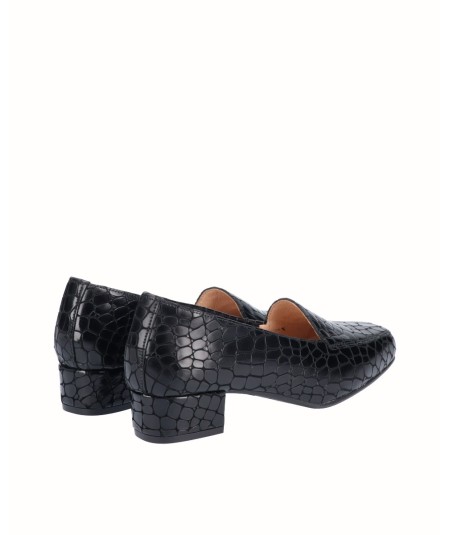 Black leather moccasin high heel shoe