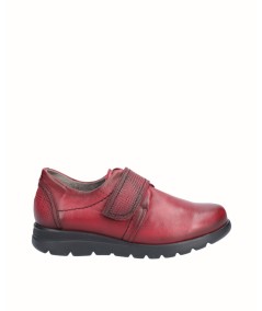 Red leather flat sports shoe with velcro closure