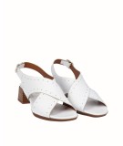 White leather high heel sandal with studs