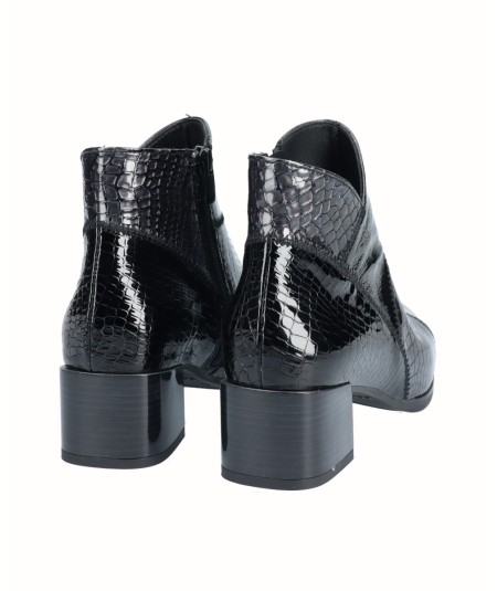 Black combined leather high heel ankle boots