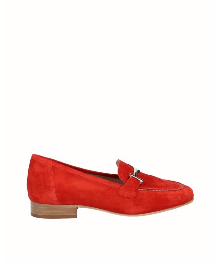 Zapato mocasín plano piel serraje rojo