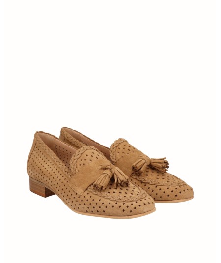 Bambi split leather moccasin shoe with tassels