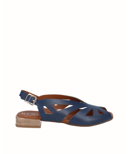 Flat blue leather sandal