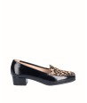 Moccasin high-heeled patent leather combined leopard shoe