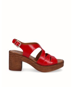Red patent leather heeled sandal