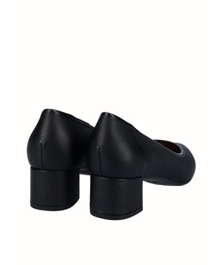 Black leather high-heeled shoe