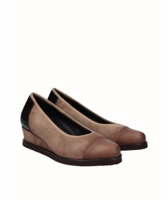 Taupe suede wedge shoe