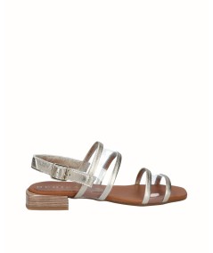 Gold leather and vinyl flat sandal