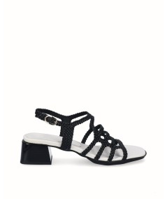 Black braided heel sandal