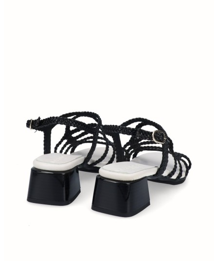 Black braided heel sandal