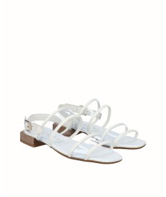 Flat white leather and vinyl sandal