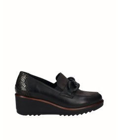 Zapato cuña piel combinada negro