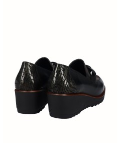 Zapato cuña piel combinada negro