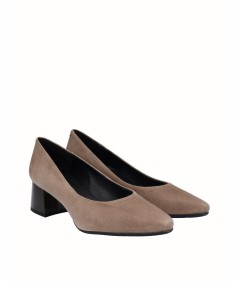Zapato tacón piel ante gris