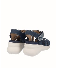Blue snake combined leather wedge sandal