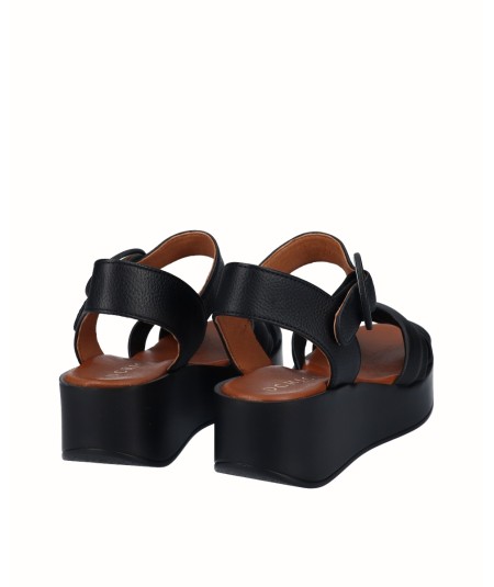 Black leather platform sandal
