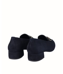 Blue suede leather high-heeled shoe