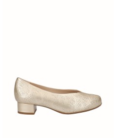 High-heeled gold leather pumps
