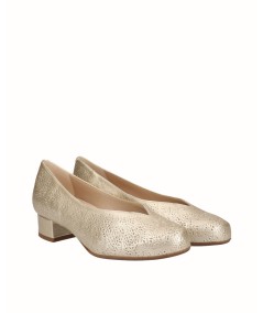 High-heeled gold leather pumps