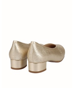 High-heeled gold leather pumps