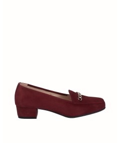 Burgundy suede moccasin high-heeled shoe
