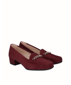 Burgundy suede moccasin high-heeled shoe