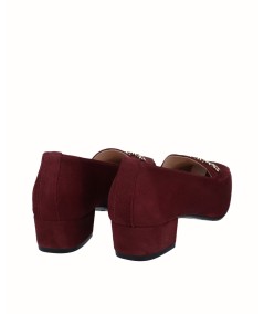 Burgundy suede moccasin high-heeled shoe