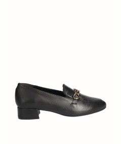 Black leather high-heeled shoe