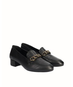 Black leather high-heeled shoe