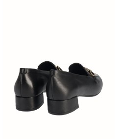 Black leather high-heeled shoe