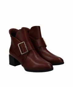 Brown smooth leather high-heeled ankle boots