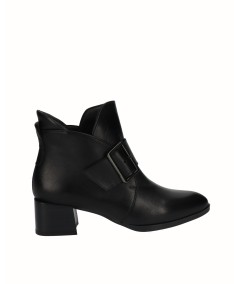 Black smooth leather high-heeled ankle boots